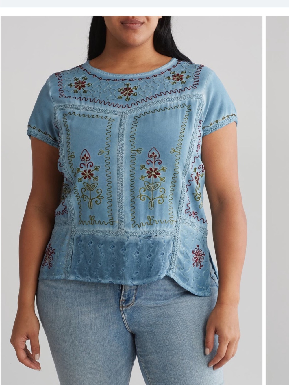 Liv Los Angeles Boho Tie Back Top - Embroidery, Lace, Braid.  Plus Sz 3X.